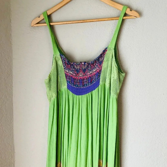 Vintage Bila Lime Green Purple Paisley Tropical Print Maxi Dress Size Large - Picture 5 of 10